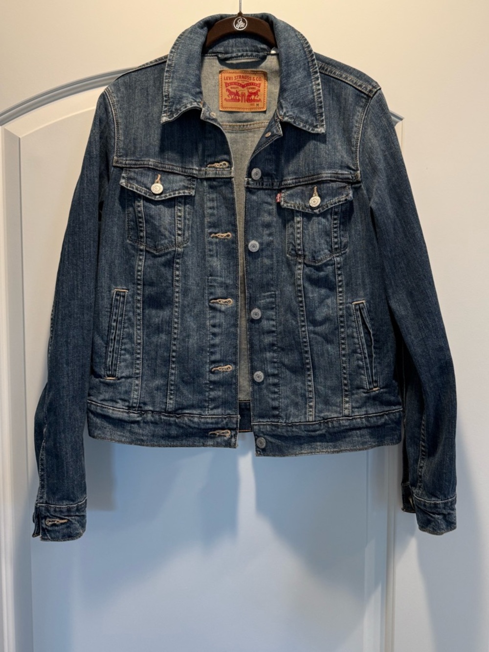 Levi's Blue Denim Jacket with Brown Leather Patch